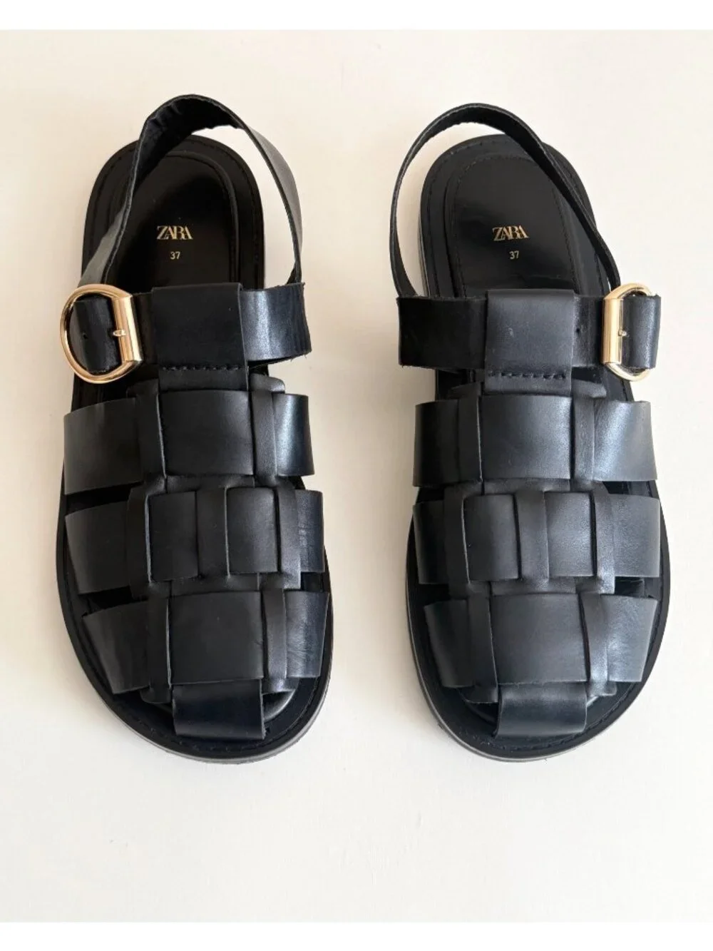ZARA Women's Woven Leather Fisherman Flat Sandals Black Casual - Picture 2 of 8